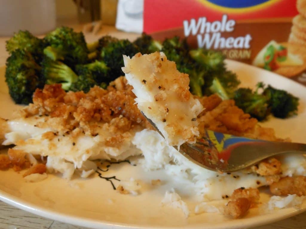 flaky bite of baked tilapia
