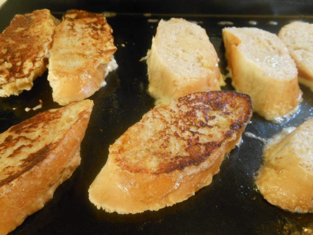 sliced baguette, dunked in egg and grilled