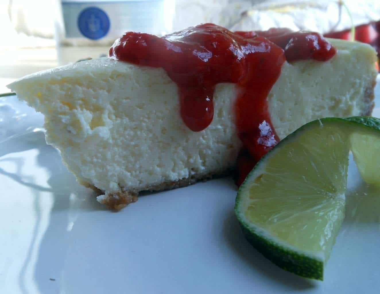 Tequila Lime Cheesecake with Strawberry Margarita Topping Sugar Dish Me
