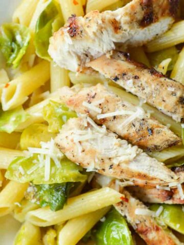 Penne with Grilled Chicken and Brussels Sprouts