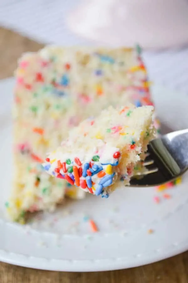 Bite of tender homemade Funfetti Cake