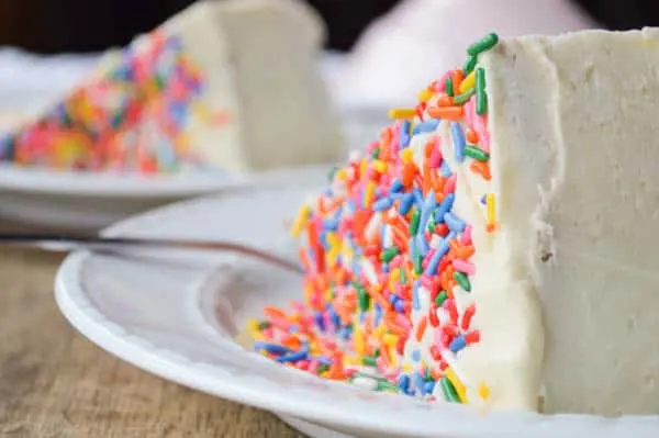 Slices of Funfetti Cake that was made from scratch