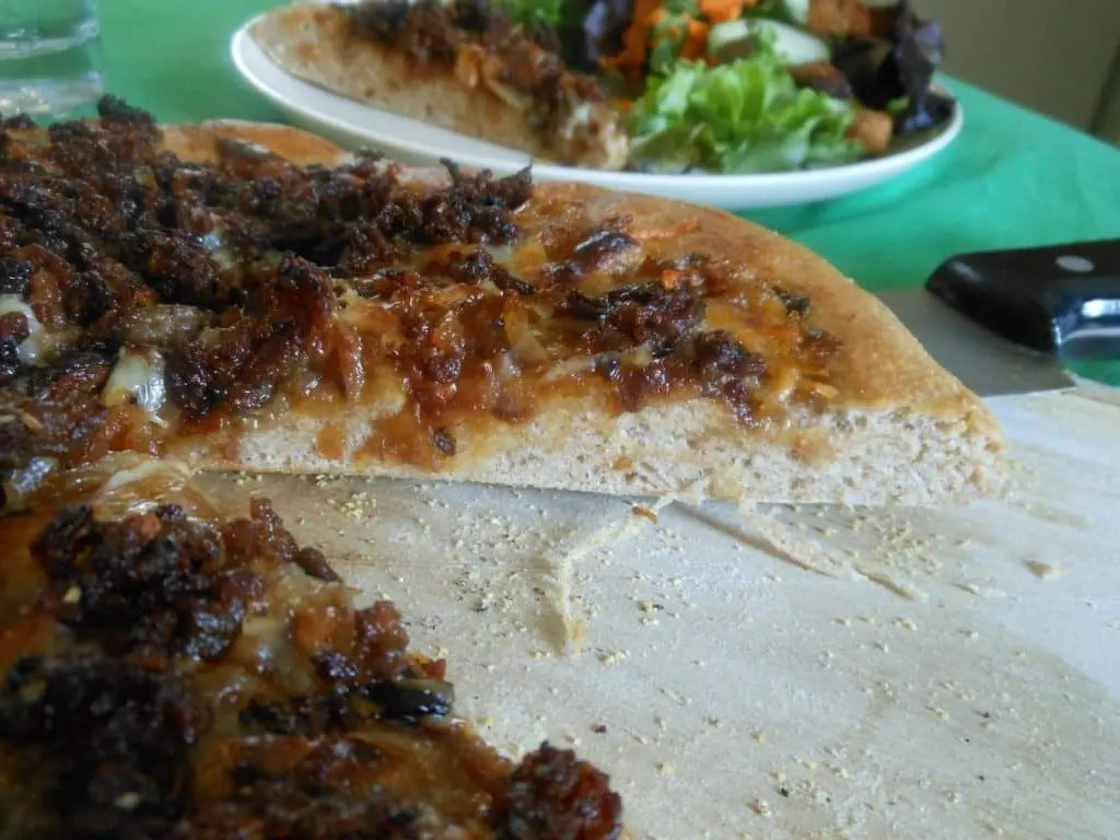 Caramelized Onion Pizza with Honey Slaw