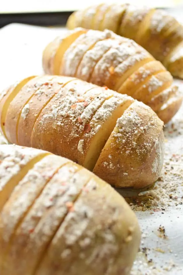 Prepping Chili Spiced Hasselback Potatoes