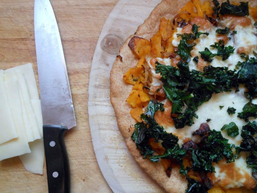 Butternut Squash Pizza with Kale and Bacon