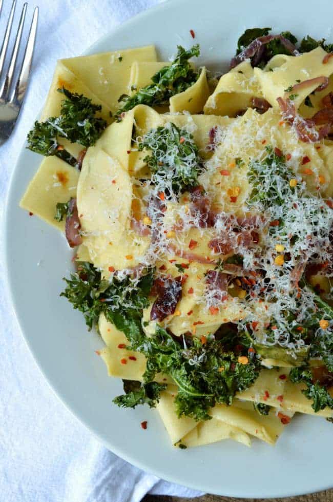 Pappardelle with Kale and Caramelized Onions