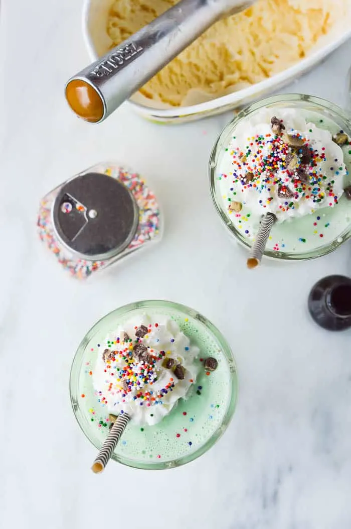 Homemade Shamrock Shakes with peppermint schnapps and Bailey's Irish Cream