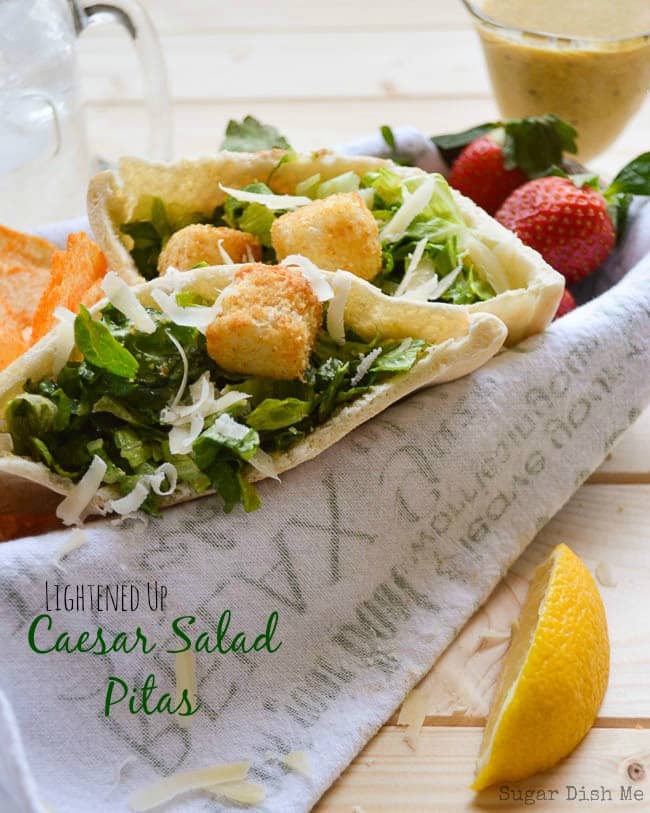 caesar salad pitas with lightened up caesar dressing