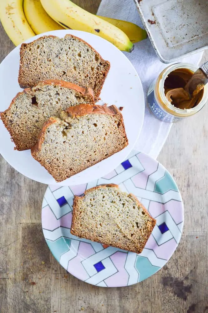 Biscoff Banana Bread sliced, plated and ready to serve