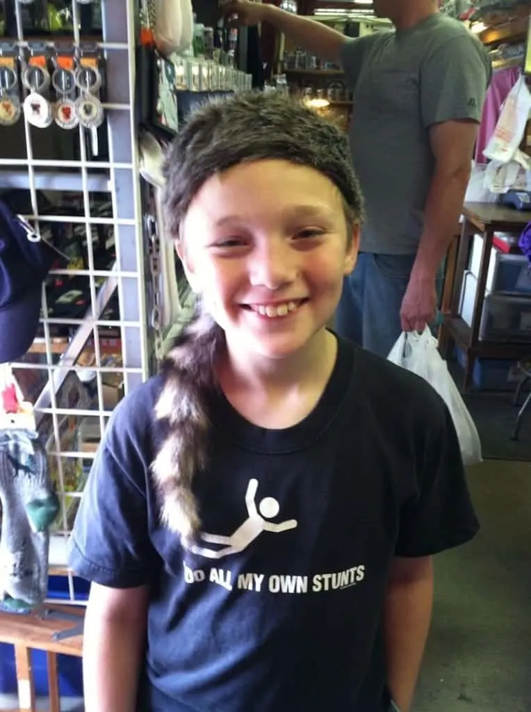 racoon hat at the farmer's market