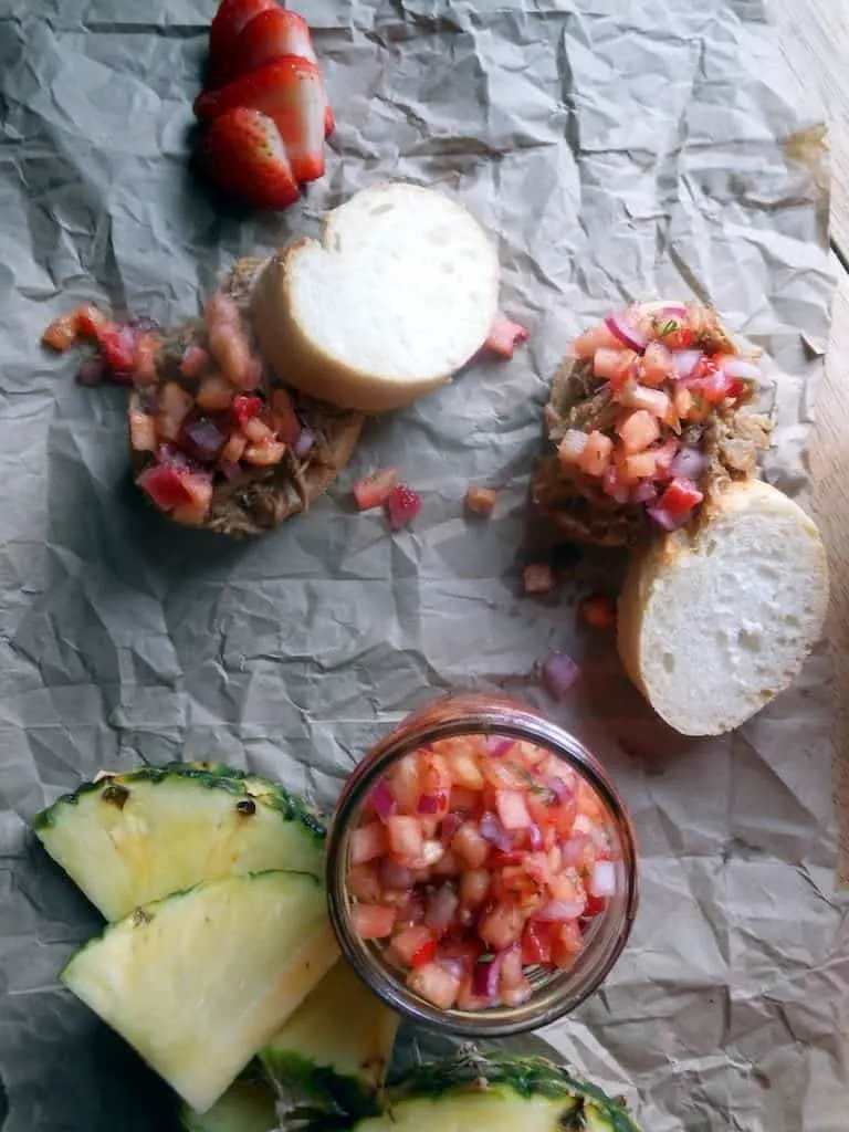 Crock Pot Pork Sandwiches with Sweet and Spicy Pineapple Salsa 