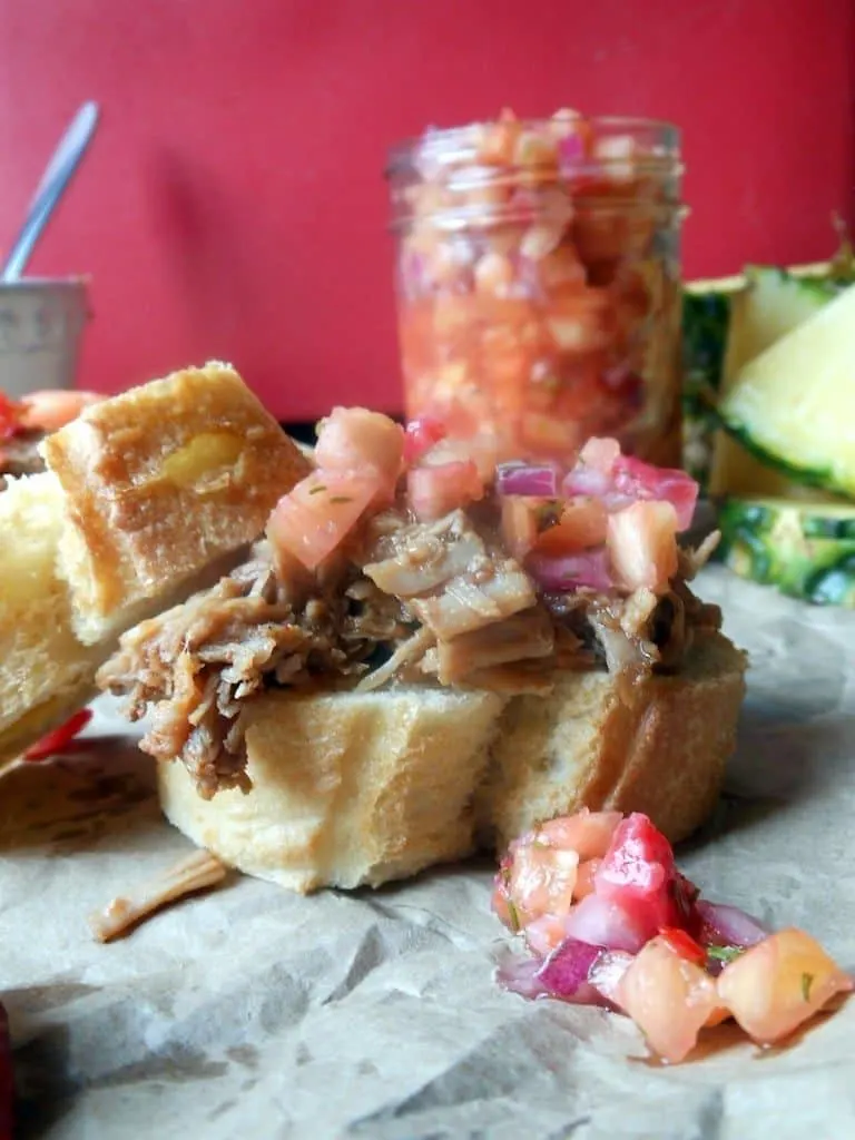 Crock Pot Pork Sandwiches with Sweet and Spicy Pineapple Salsa