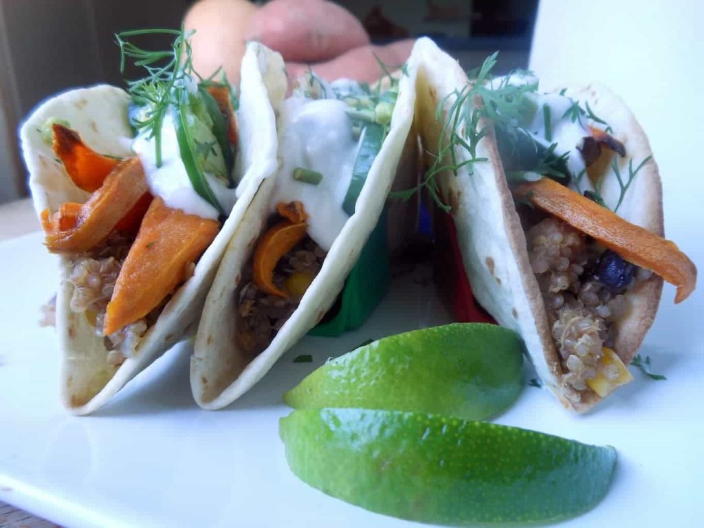 Smoky Sweet Potato Tacos with Maple Cream