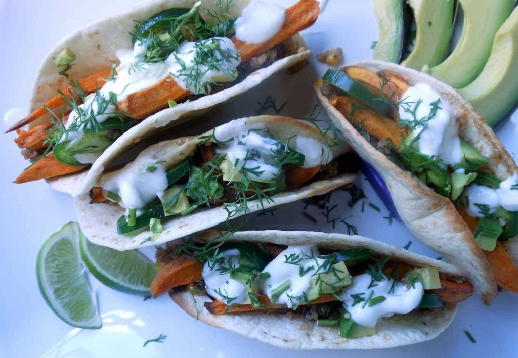 Smoky Sweet Potato Tacos with Maple Cream