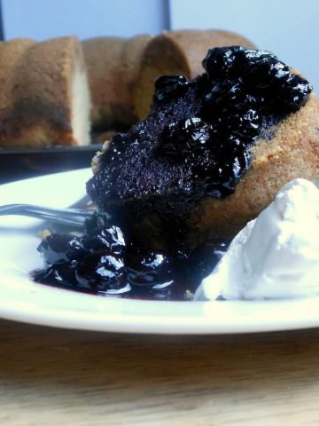 Brown Butter Bundt Cake with Roasted Blueberry Sauce