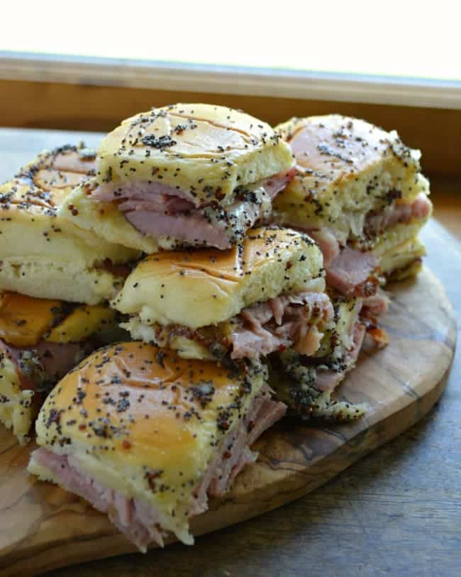 Baked Ham and Cheese Sandwiches with Poppy Seed Dressing
