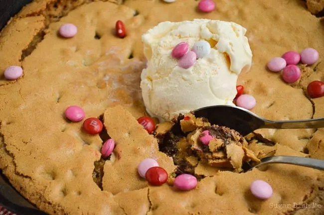 Skillet Cookie Sundae with M & M's