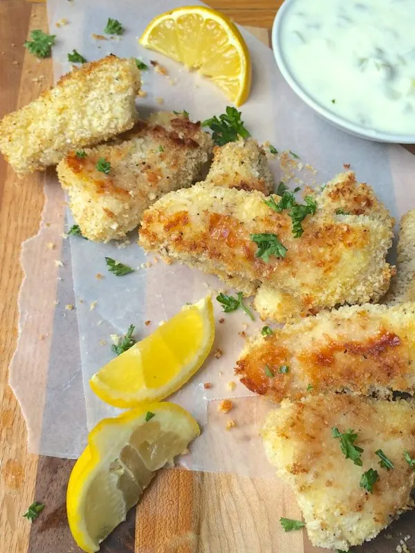 Crispy Baked Fish Sticks with Homemade Tartar Sauce via The Lemon Bowl; Meal Plans Made Simple