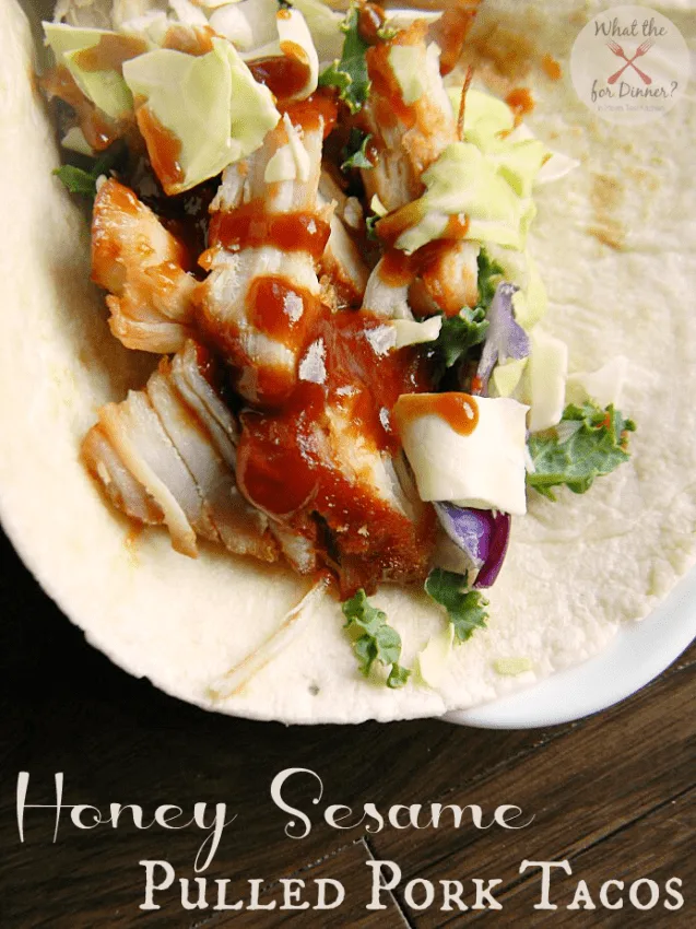 Honey Sesame Pulled Pork Tacos via NY Melrose Family; Meal Plans Made Simple