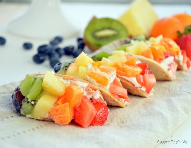 Mini Rainbow Fruit Tacos with Cream Cheese Dip