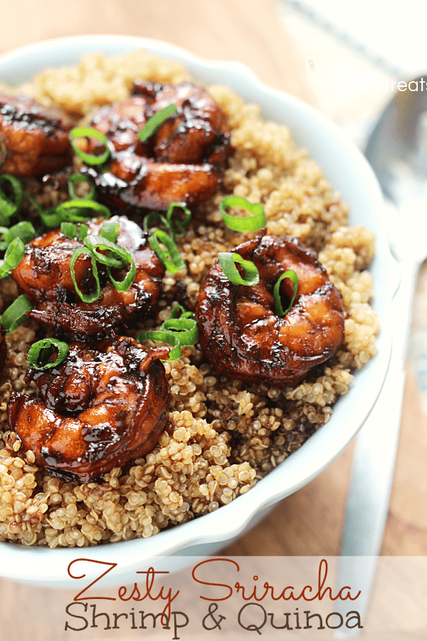 Zesty Sriracha Quinoa Shrimp via Julie's Eats and Treats; Meal Plans Made Simple