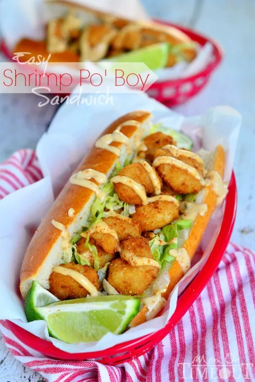 Easy Shrimp Po' Boy Sandwich via Mom on  Timeout; Meal Plans Made Simple