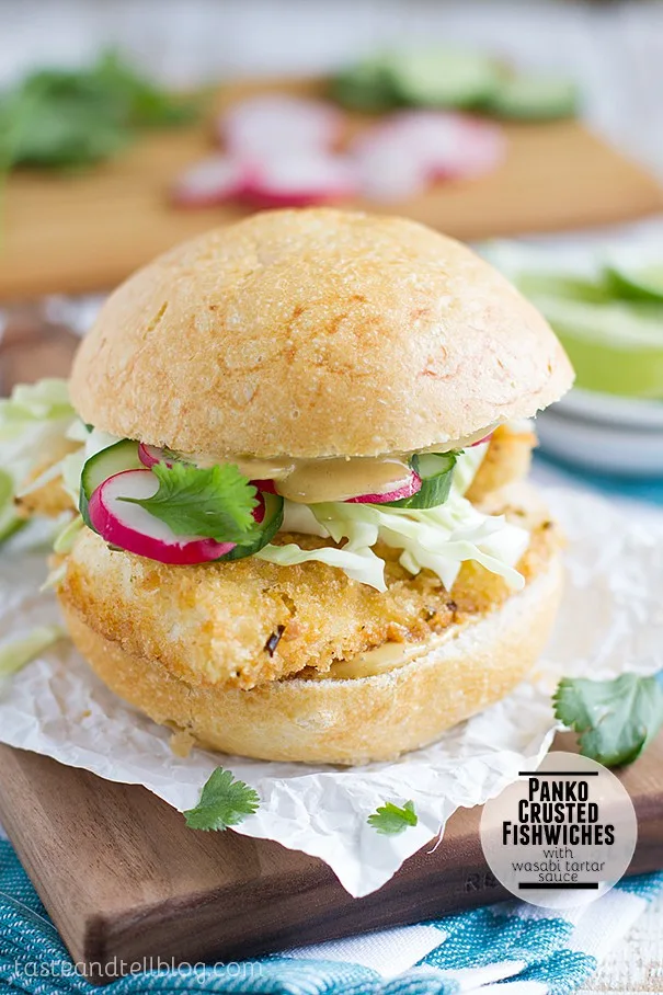 Panko-Crusted Fish Sandwich with Wasabi Tartar Sauce via Taste and Tell; Meal Plans Made Simple