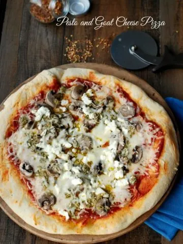 Pesto and Goat Cheese Pizza via Lemons for Lulu; Meal Plans Made Simple