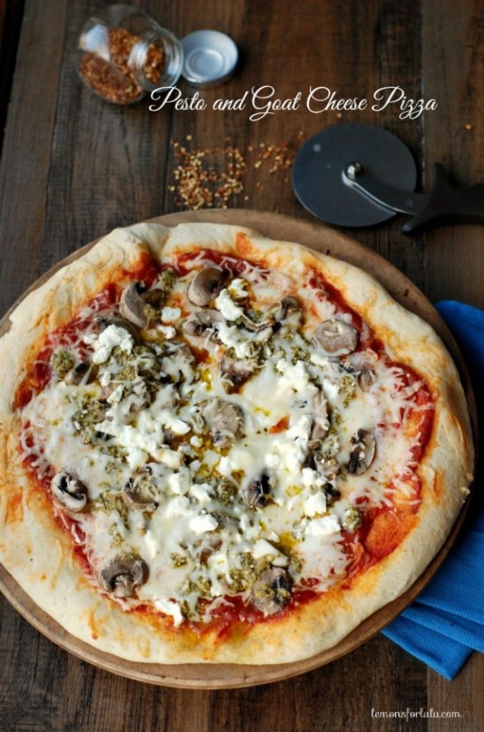 Pesto and Goat Cheese Pizza via Lemons for Lulu; Meal Plans Made Simple