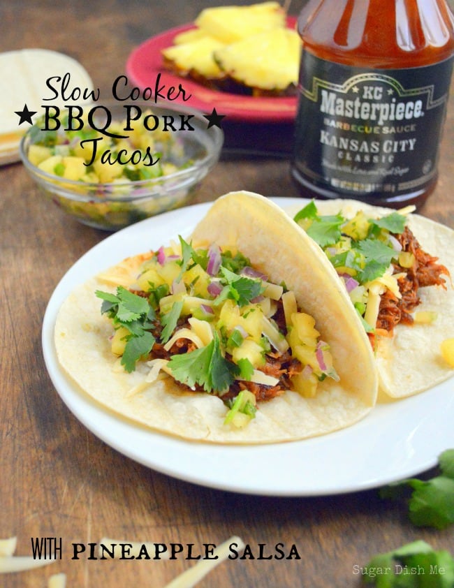 slow cooker bbq pork tacos with pineapple salsa