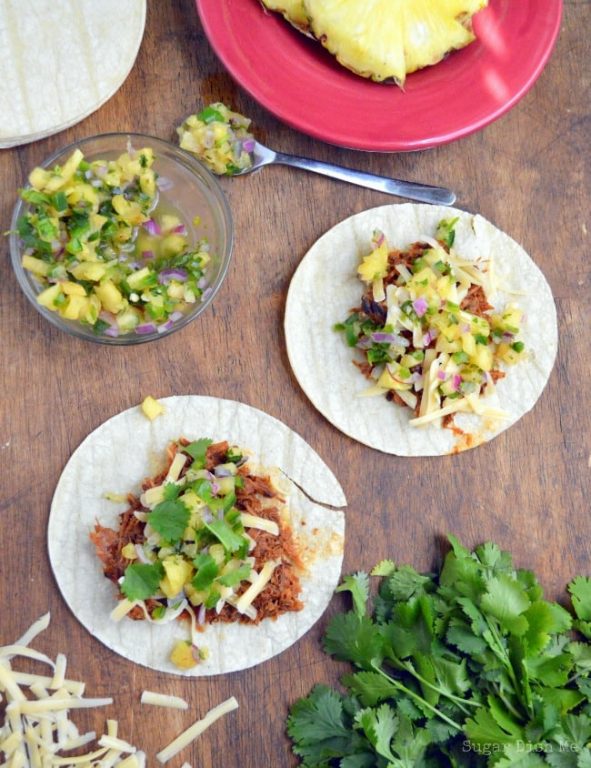 Slow Cooker BBQ Pork Tacos with Pineapple Salsa Sugar Dish Me
