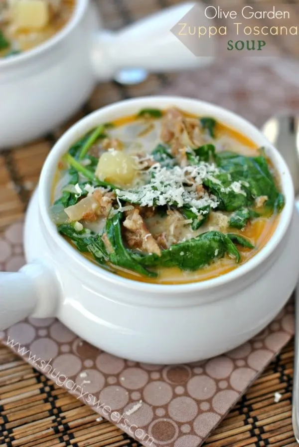 Copy Cat Zuppa Toscana Soup via Shugary Sweets;; Meal Plans Made Simple