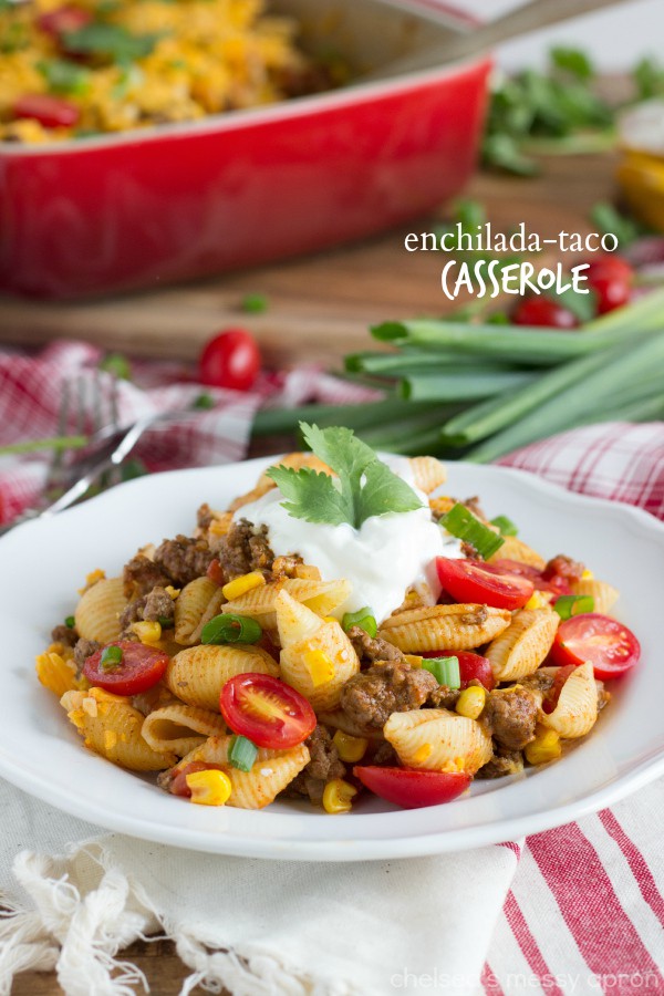 Taco Enchilada Casserole  via Chelsea's Messy Apron; Meal Plans Made Simple