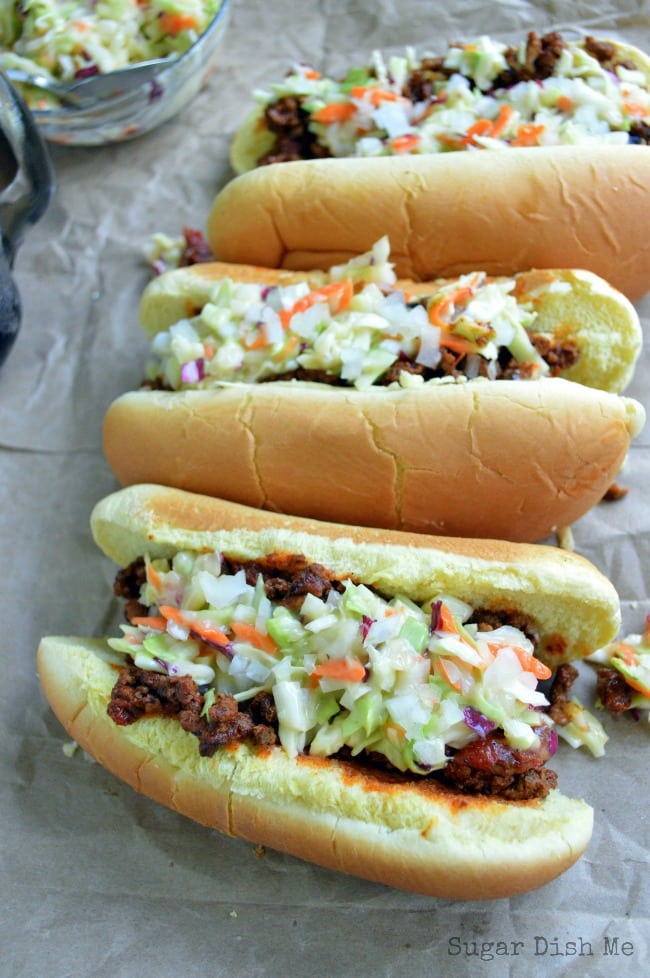 Carolina Style Hot Dogs with Chili and Slaw