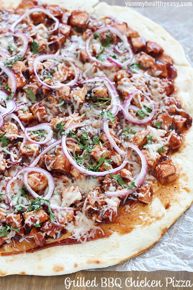 Grilled BBQ Chicken Pizza via Yummy Healthy Easy on Meal Plans Made Simple
