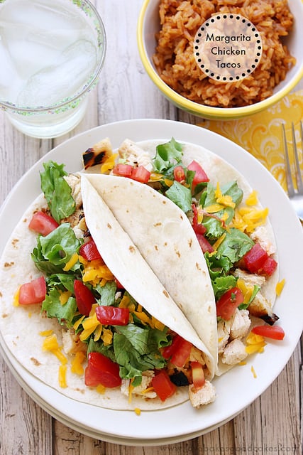 Margarita Chicken Tacos via Love Bakes Good Cakes; Meal Plans Made Simple