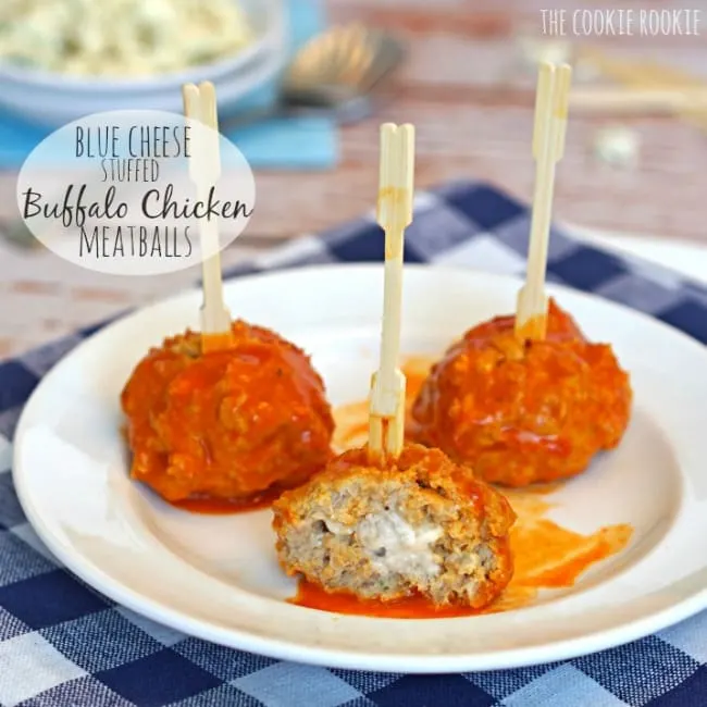 Slow Cooker Blue Cheese Stuffed Buffalo Chicken Meatballs