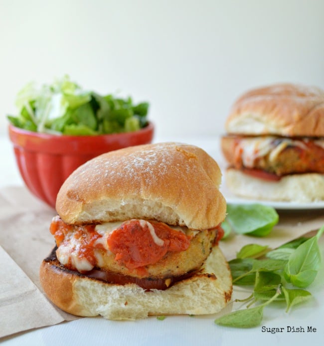 Chicken Burger Recipe with marinara sauce and mozzarella cheese