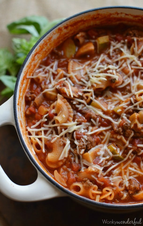 One Pot Lasagna Casserole via Wonky Wonderful on Meal Plans Made Simple