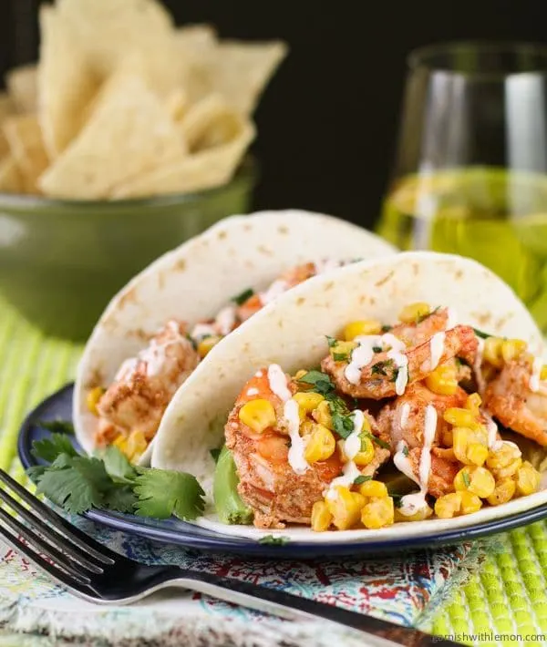 Shrimp Tacos with Chipotle Cream via Garnish with Lemon on Meal Plans Made Simple