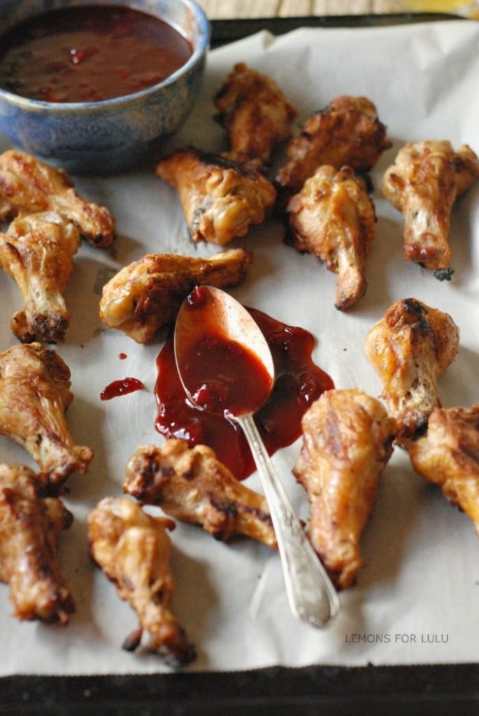 Chicken Drummettes with Cherry Kahlua BBQ Sauce via Lemons for Lulu on Meal Plans Made Simple