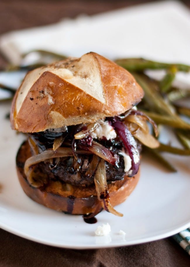 Red Wine Burgers with Caramelized Onions and Goat Cheese via Neighborfood on Meal Plans Made Simple
