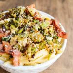 Linguine Carbonara with Bacon and Crispy Brussels Sprouts