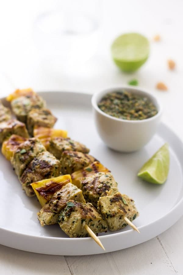 Grilled Mahi Kebabs with Macadamia Cilantro Pesto via Food Faith Fitness