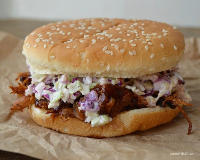 Apple Butter Pulled Pork sandwiches with Apple Bacon Slaw