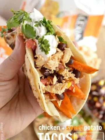 Chicken and Sweet Potato Tacos with Spicy Maple Sour Cream
