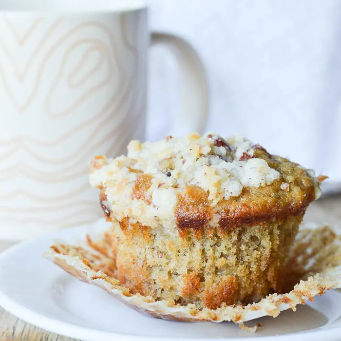 Fluffy Banana Muffins with Pecan Streusel