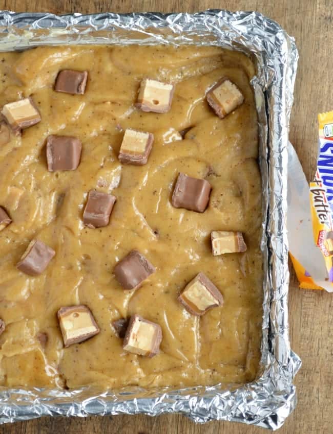 Peanut Butter Snickers Blondie Batter