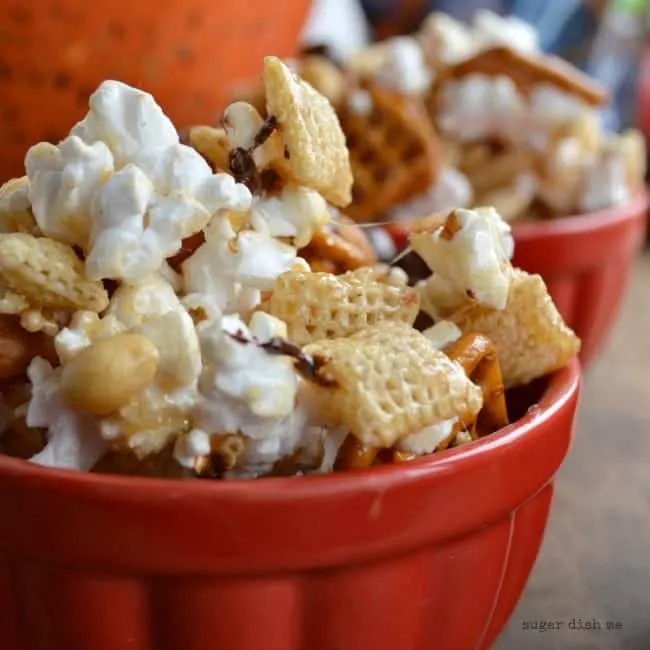 Snack Mix with Popcorn Pretzels and Chocolate