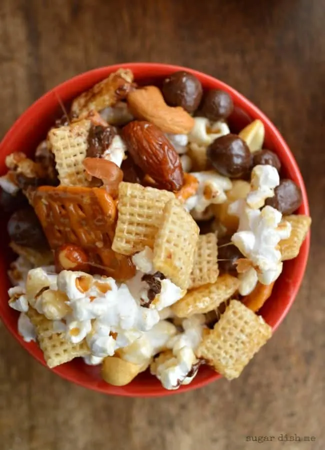 Popcorn Pretzel Snack Mix with Chocolate